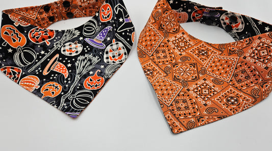 Glowing Pumpkins & Paisley Reversible Snap-On Dog Bandana (Glow-in-the-Dark) – Limited Edition Style
