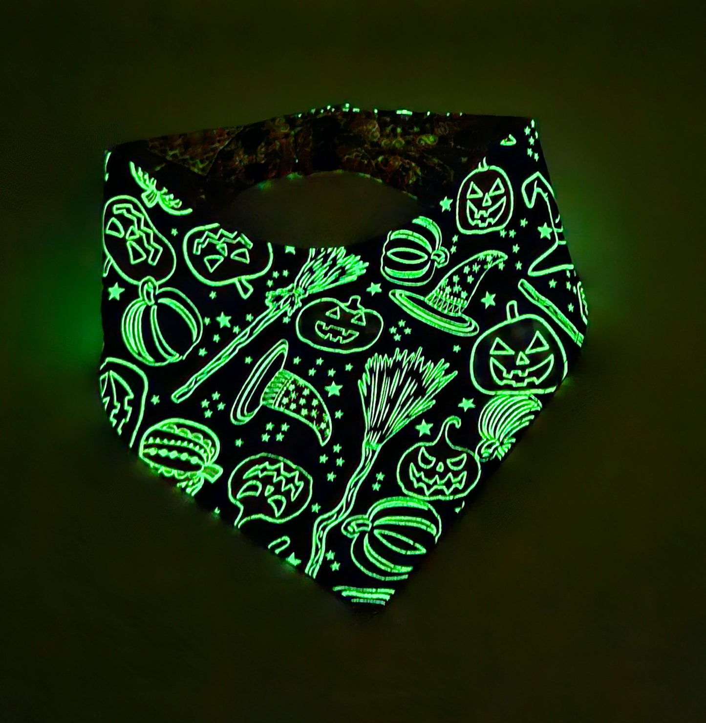 Glowing Pumpkins & Paisley Reversible Snap-On Dog Bandana (Glow-in-the-Dark) – Limited Edition Style