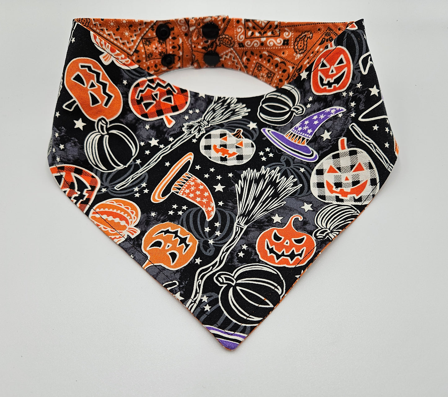 Glowing Pumpkins & Paisley Reversible Snap-On Dog Bandana (Glow-in-the-Dark) – Limited Edition Style