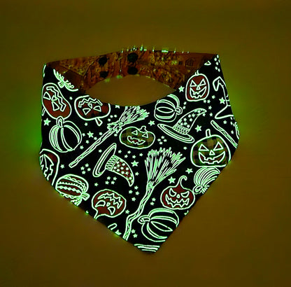 Glowing Pumpkins & Paisley Reversible Snap-On Dog Bandana (Glow-in-the-Dark) – Limited Edition Style