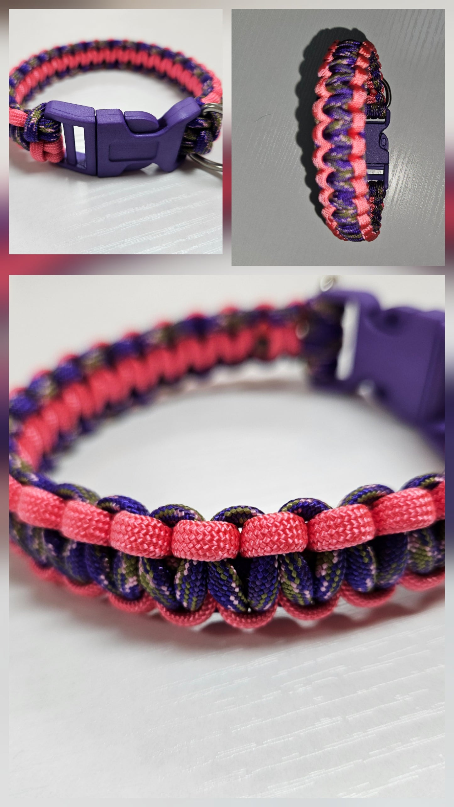 Purple & Pink Cobra Weave Paracord Dog Collar - 11 inch Limited Edition (fits up to 10 inch)