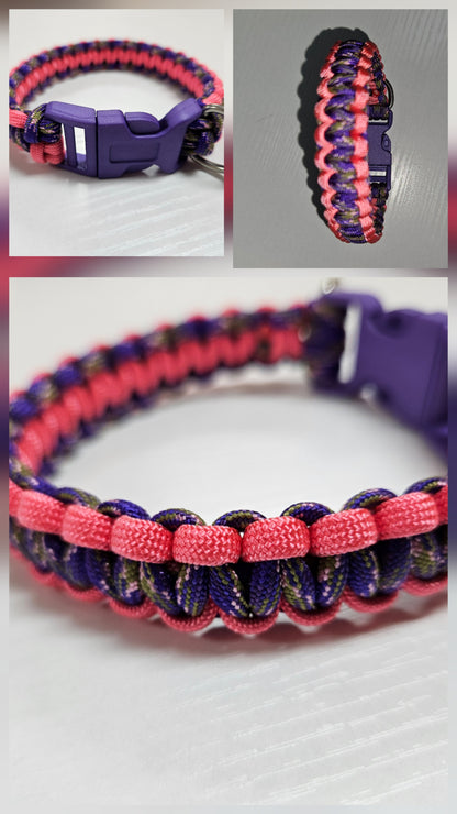 Purple & Pink Cobra Weave Paracord Dog Collar - 11 inch Limited Edition (fits up to 10 inch)
