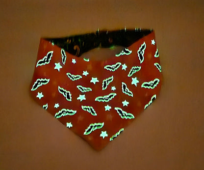 Spooky Swirls & Bats Reversible Snap-On Dog Bandana (Glow-in-the-Dark) – Limited Edition Style