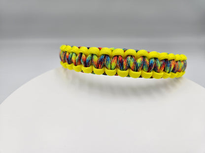 Neon Yellow & Trippin Rainbow Cobra Weave Paracord Dog Collar - 14 Inch (fits up to 13 inches) Limited Edition