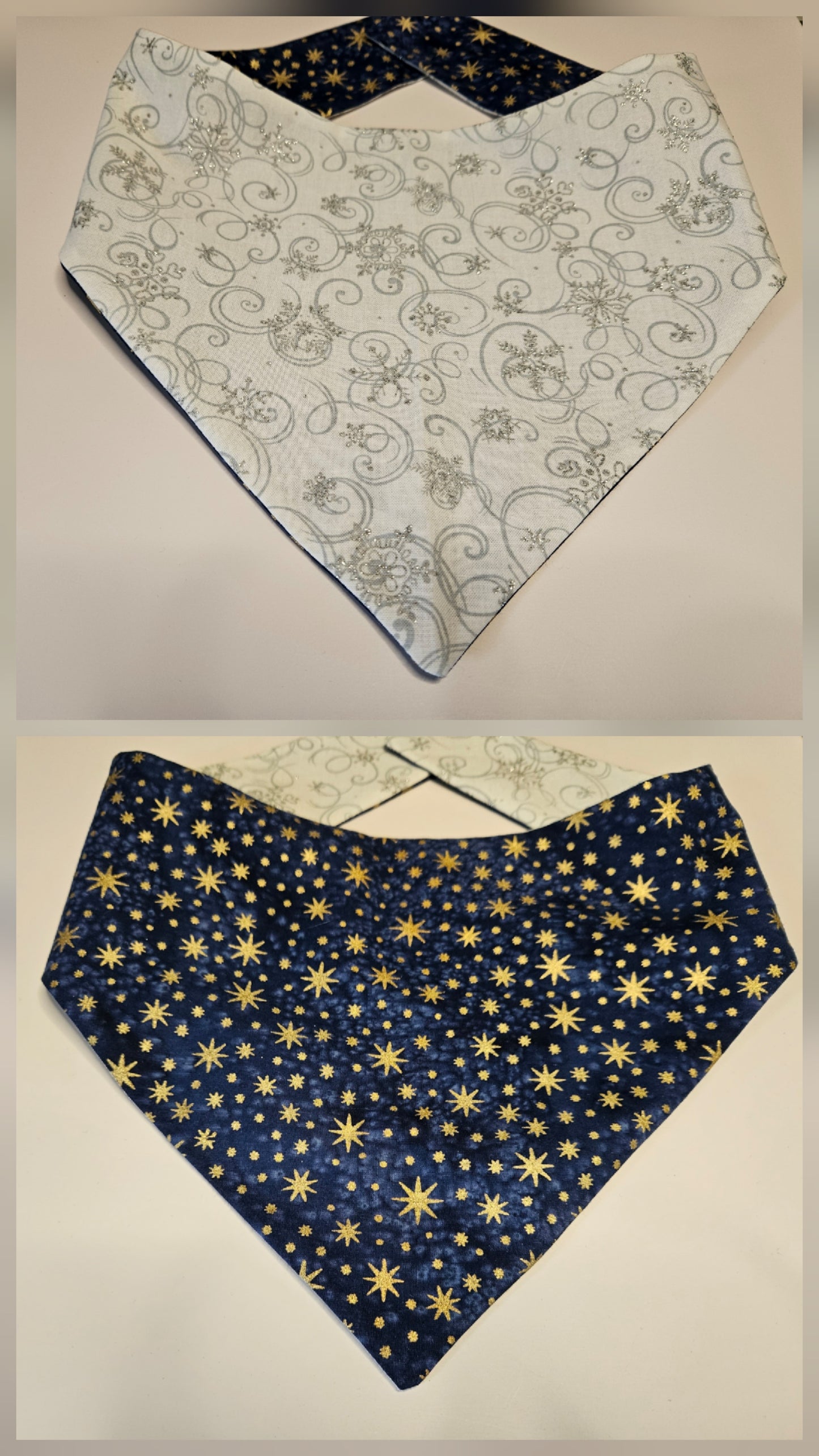 Starlight & Snowflakes Reversible Snap-on Dog Bandana – Limited Edition Style