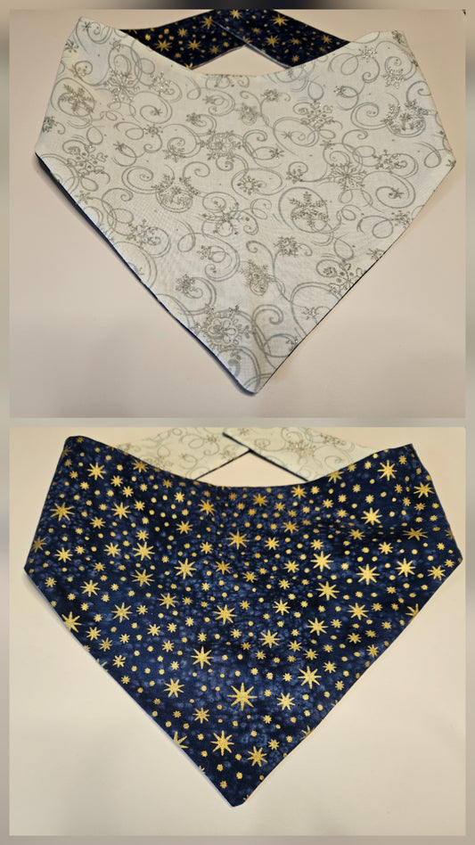 Starlight & Snowflakes Reversible Snap-on Dog Bandana – Limited Edition Style